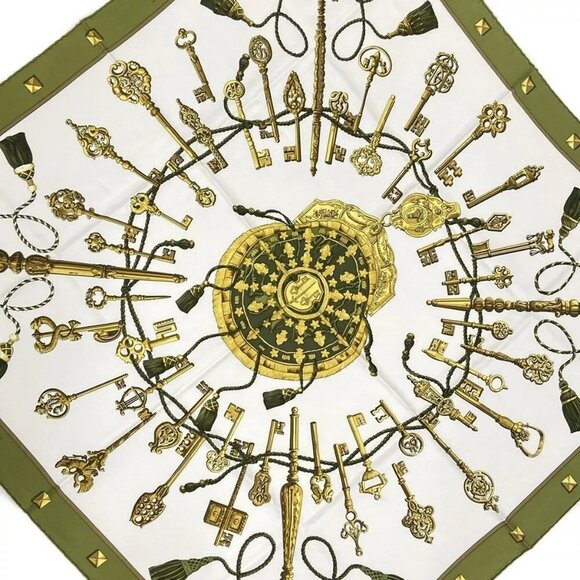 100% Authentic HERMES Carre 90 Cream Khaki Multi Scarf 225-12124 - Picture 1 of 4